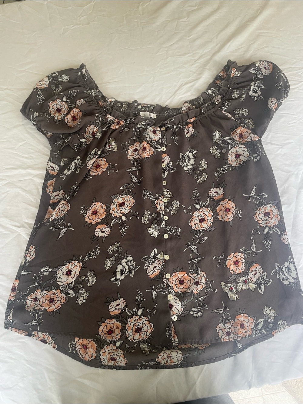 Maurices Brown Floral Off-Shoulder Button Front Blouse